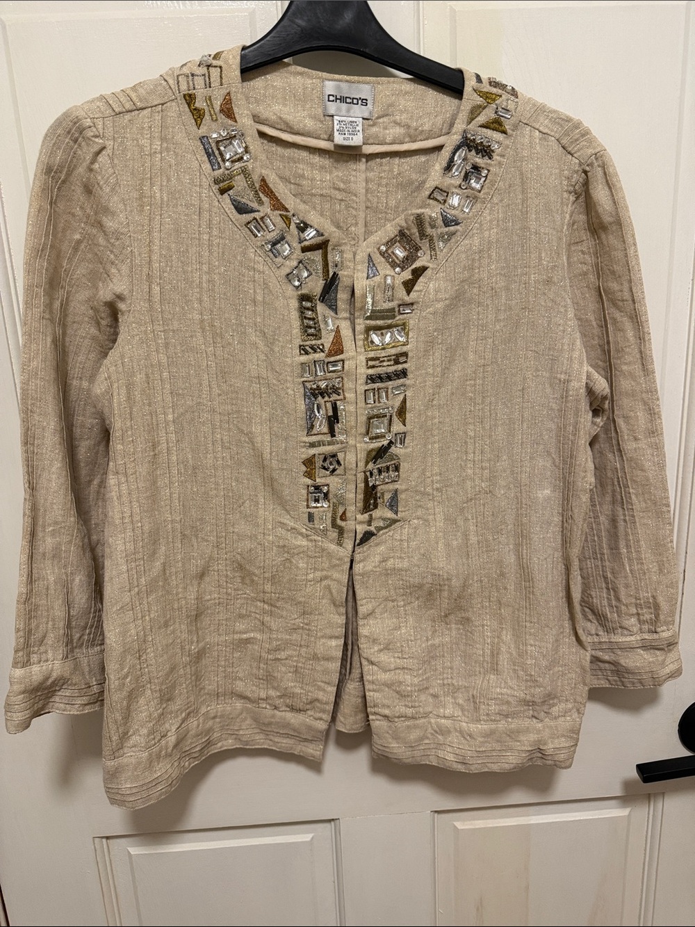 Chico's Beige Embellished V-Neck Tunic